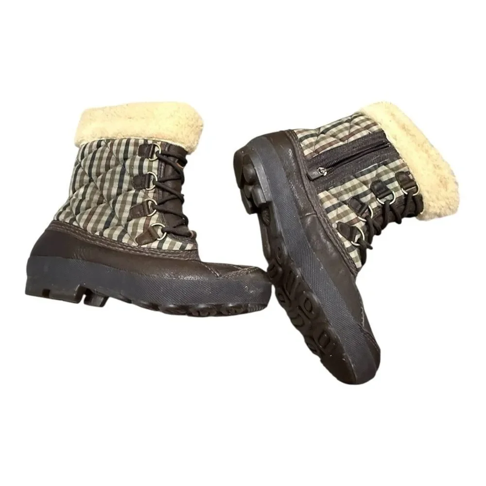 UGG Newberry Brown Leather Plaid Fabric Waterproof Boot size 6